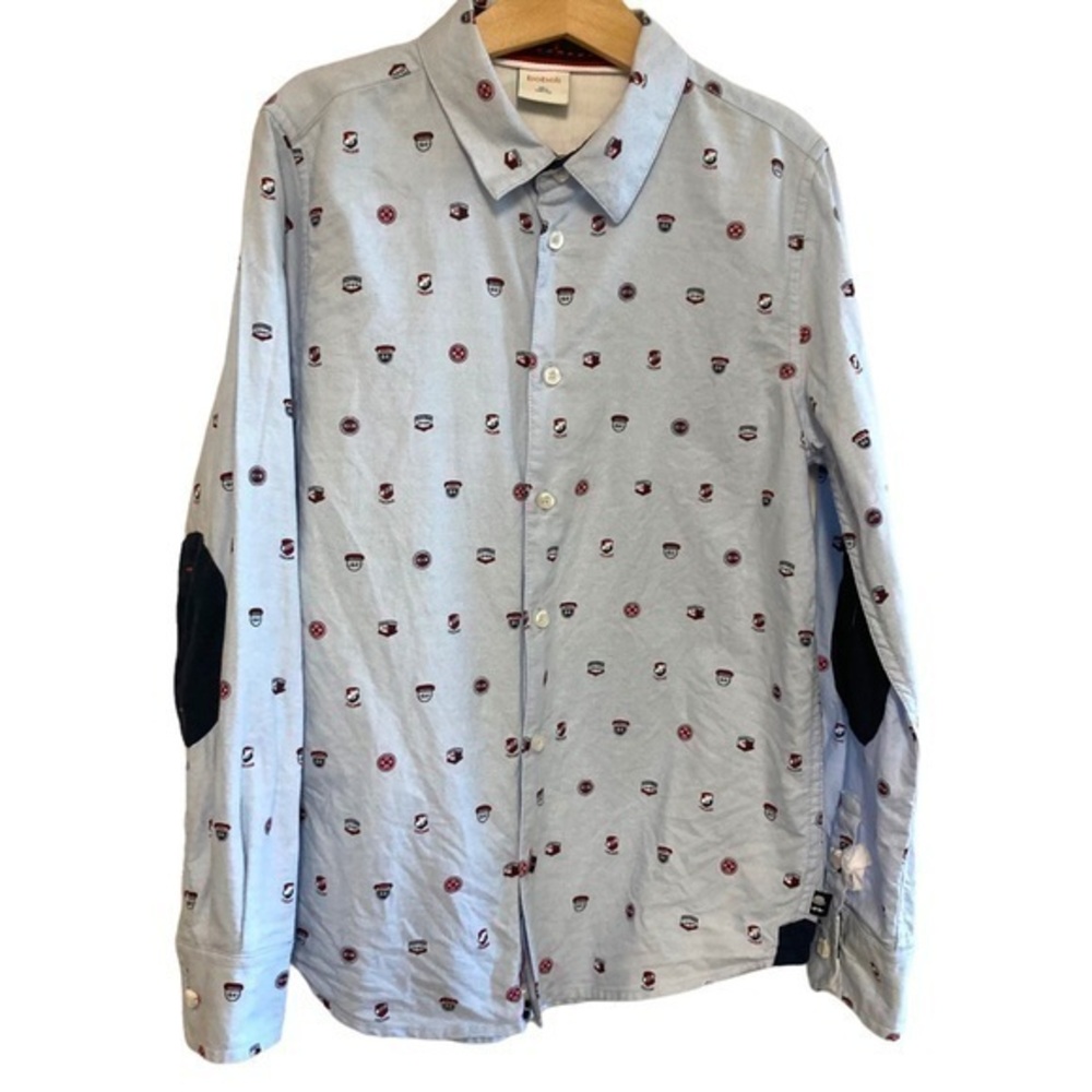 boys boboli 10 varsity printed cotton button down dress shirt preppy elbow patch